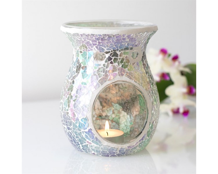 LARGE LIGHT BLUE IRIDESCENT CRACKLE GLASS