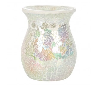 LARGE WHITE IRIDESCENT CRACKLE GLASS